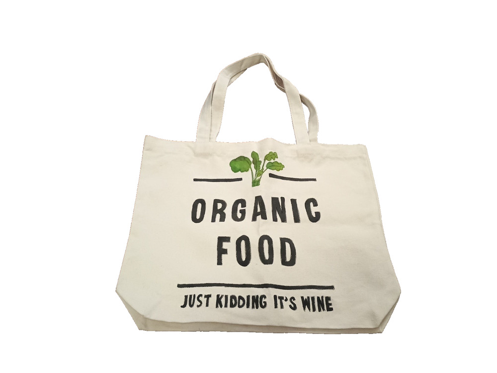 FUNNY Organic Food Just Kidding It's Wine Lover Double strap shopping Tote Bag